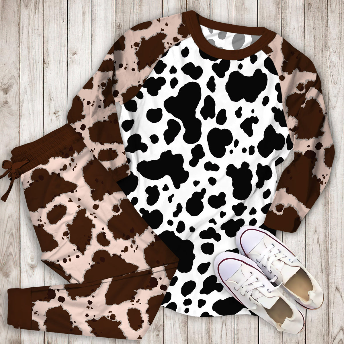 Cow Pajama Set | Pajamas | Cotton Sleepwear Sets | Soft Long Sleeve Pjs | Raglan Shirt and Pants Set