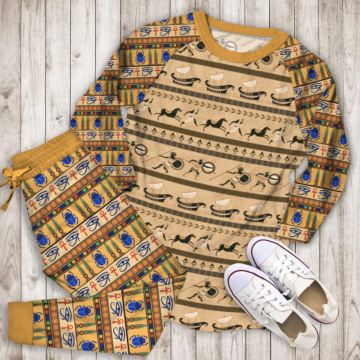Ancient Greek Pajama Set |Sleepwear Pjs Sets | Raglan Shirt Pants Set