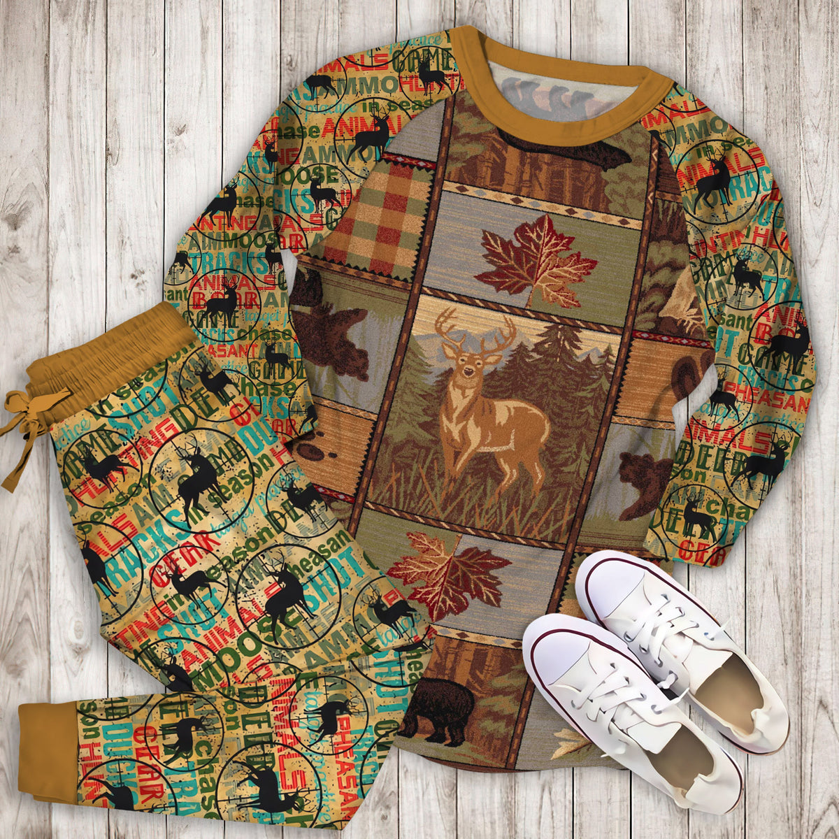 Hunting Pajama Set | Pajamas | Cotton Sleepwear Sets | Soft Long Sleeve Pjs | Raglan Shirt and Pants Set