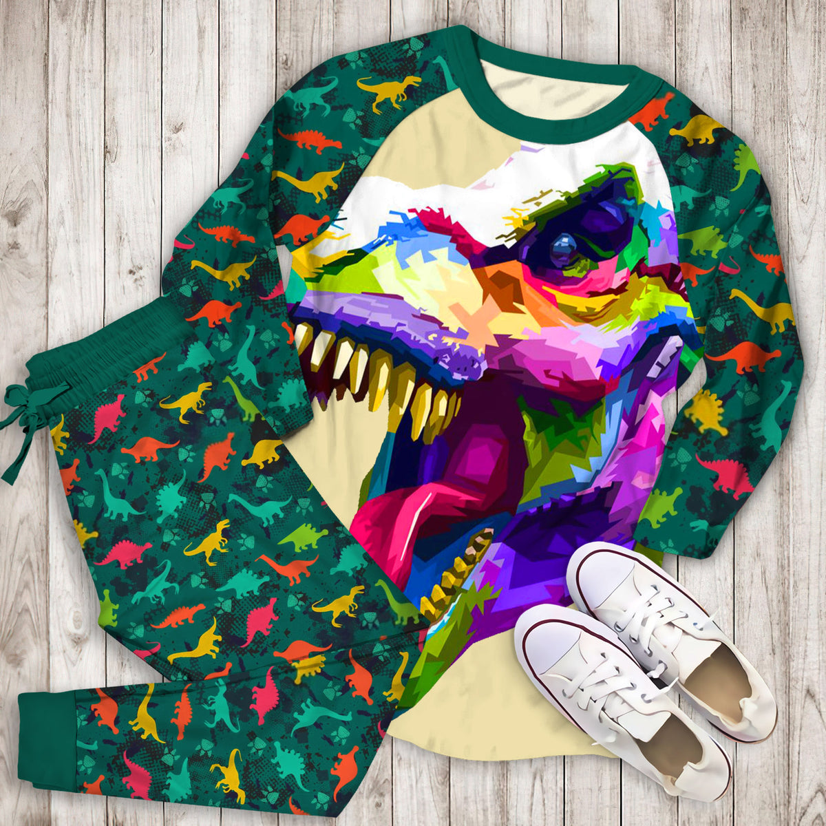 Digital Dinosaur Pajama Set | Pajamas | Cotton Sleepwear Sets | Soft Long Sleeve Pjs | Raglan Shirt and Pants Set