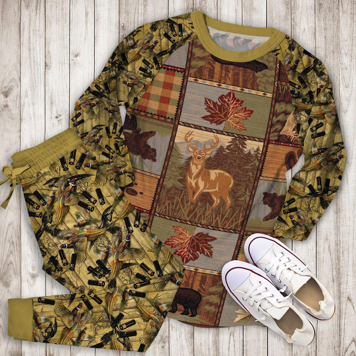 Hunting Pajama Set | Pajamas | Cotton Sleepwear Sets | Soft Long Sleeve Pjs | Raglan Shirt and Pants Set