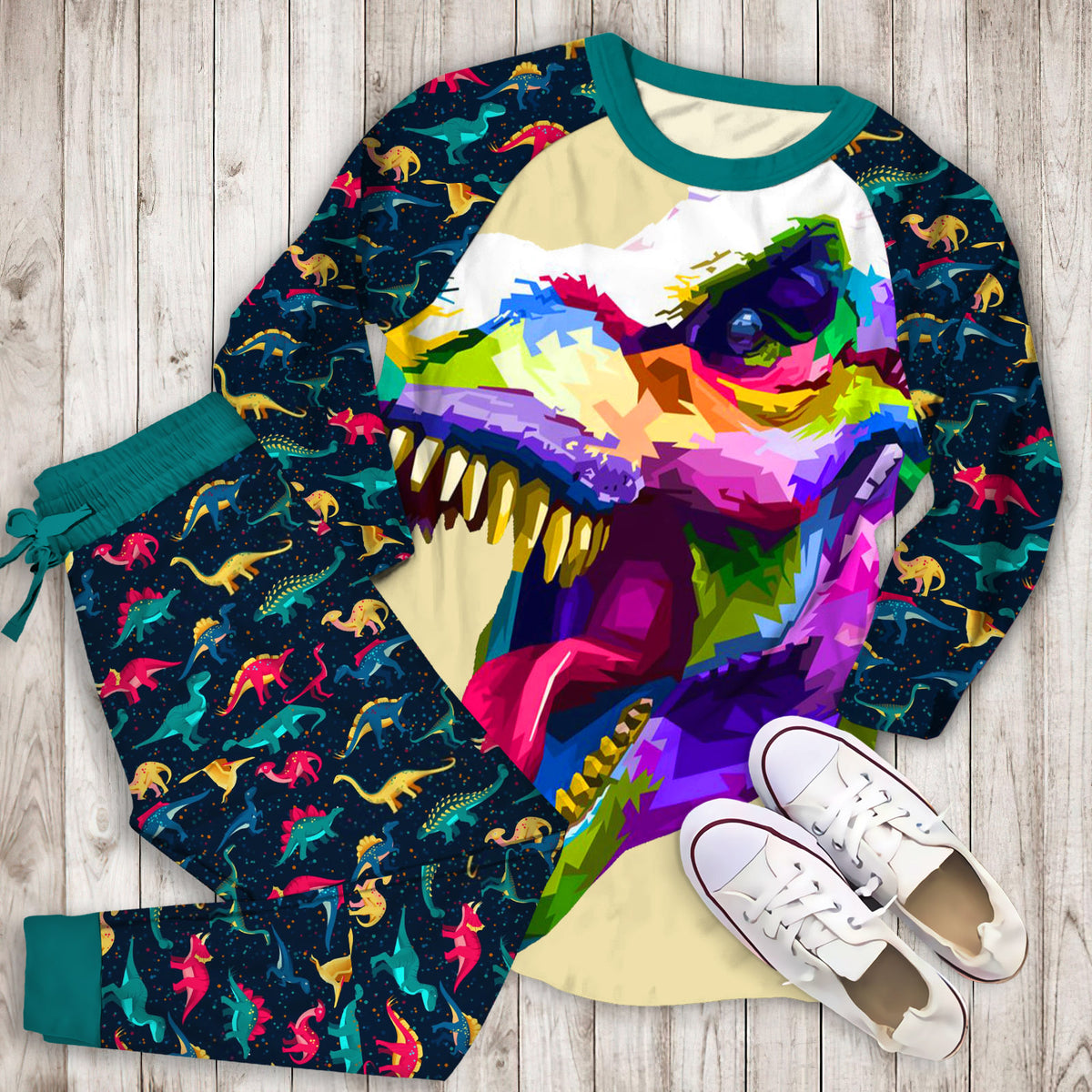 Digital Dinosaur Pajama Set | Pajamas | Cotton Sleepwear Sets | Soft Long Sleeve Pjs | Raglan Shirt and Pants Set