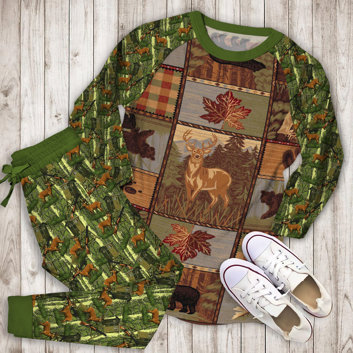 Hunting Pajama Set | Pajamas | Cotton Sleepwear Sets | Soft Long Sleeve Pjs | Raglan Shirt and Pants Set