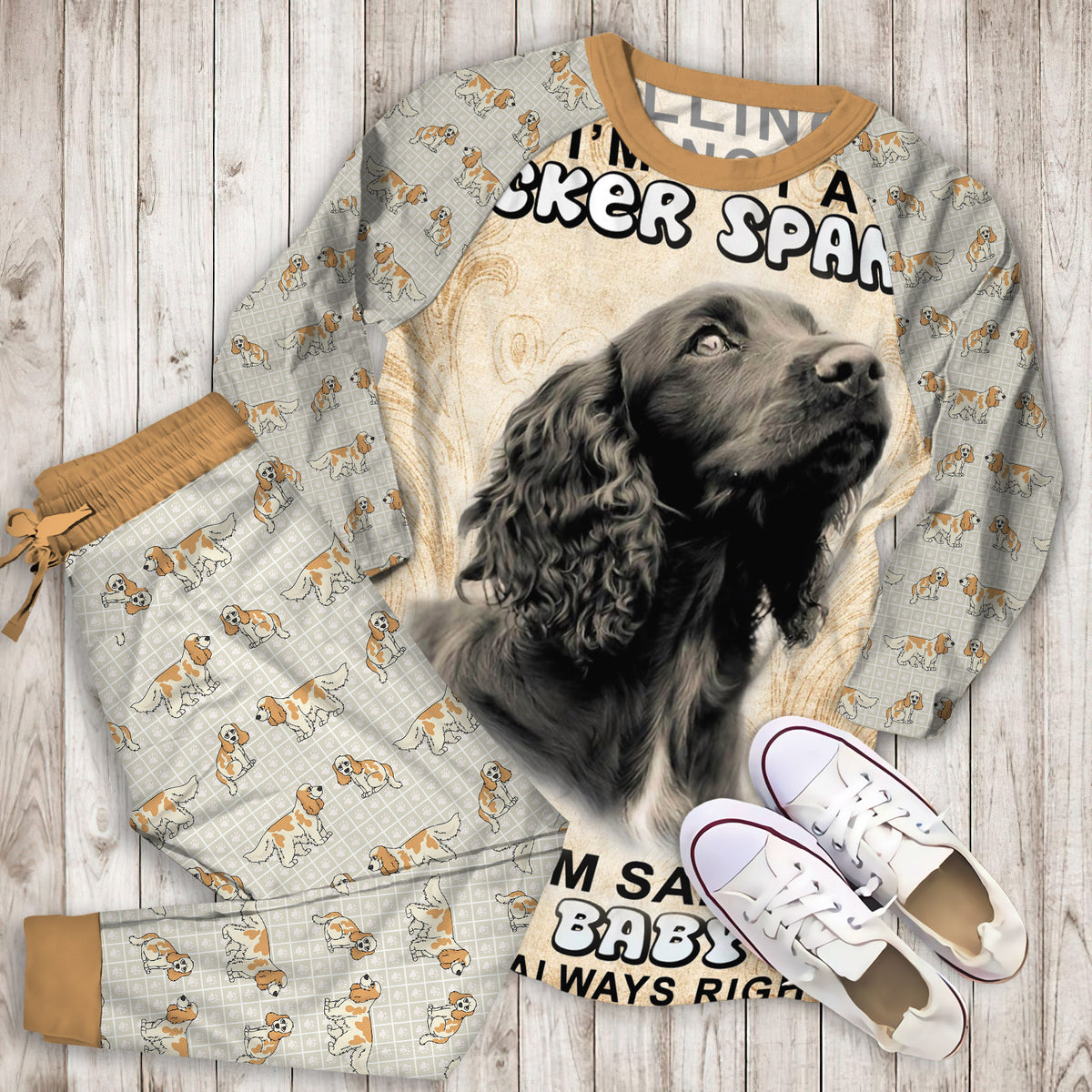 Cocker Spaniel Vintage Pajama Set |Sleepwear Pjs Sets | Raglan Shirt Pants Set