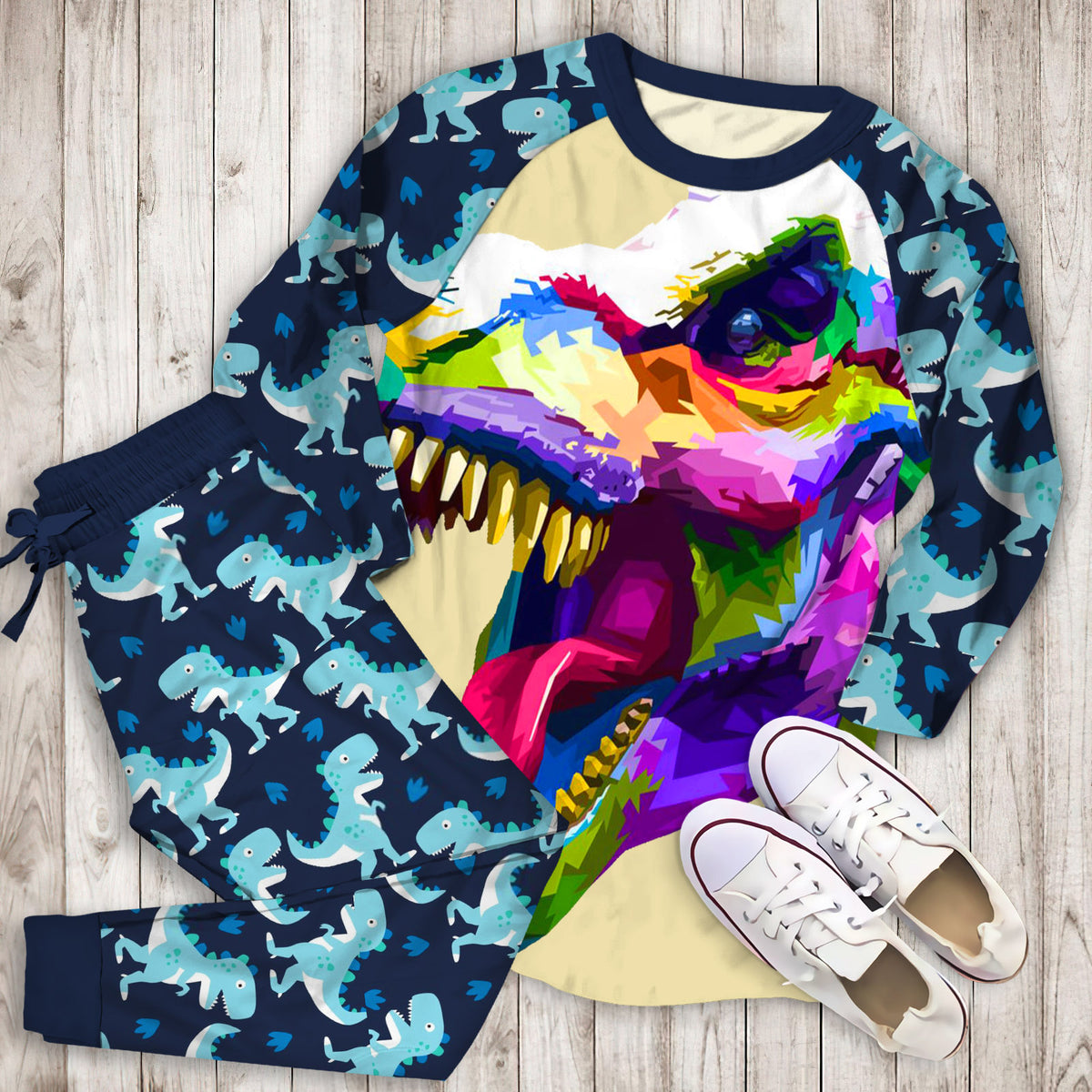 Digital Dinosaur Pajama Set | Pajamas | Cotton Sleepwear Sets | Soft Long Sleeve Pjs | Raglan Shirt and Pants Set