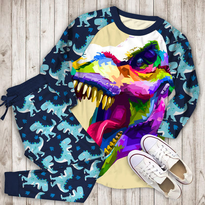 Digital Dinosaur Pajama Set | Pajamas | Cotton Sleepwear Sets | Soft Long Sleeve Pjs | Raglan Shirt and Pants Set