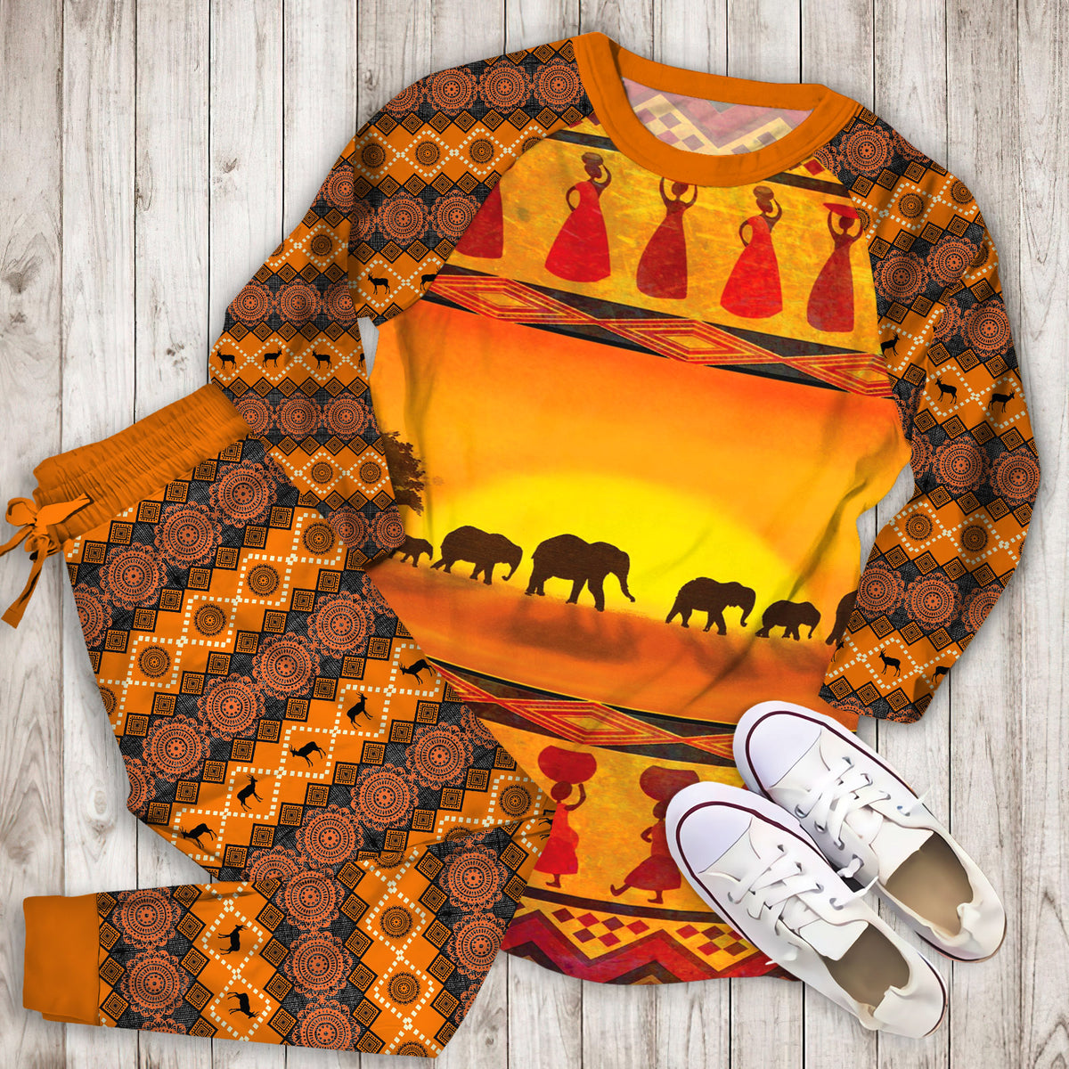 African Girl Pajama Set | Pajamas | Cotton Sleepwear Sets | Soft Long Sleeve Pjs | Raglan Shirt and Pants Set