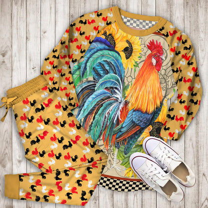 Rooster Sunflower Pajama Set | Pajamas | Cotton Sleepwear Sets | Soft Long Sleeve Pjs | Raglan Shirt and Pants Set