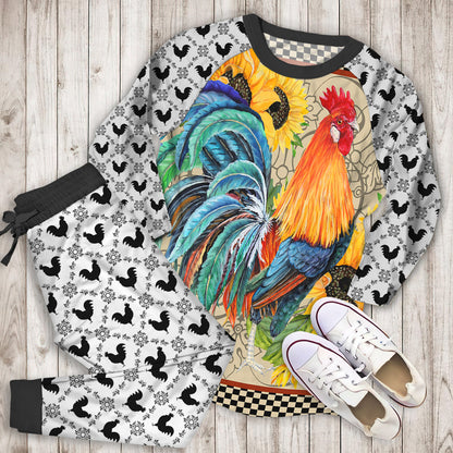 Rooster Sunflower Pajama Set | Pajamas | Cotton Sleepwear Sets | Soft Long Sleeve Pjs | Raglan Shirt and Pants Set
