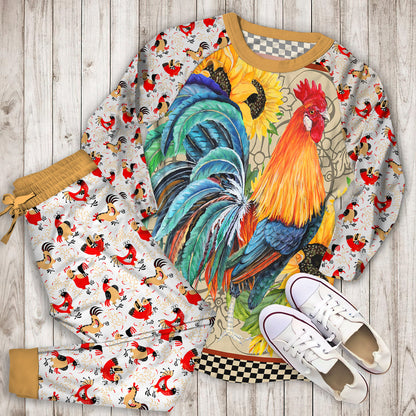 Rooster Sunflower Pajama Set | Pajamas | Cotton Sleepwear Sets | Soft Long Sleeve Pjs | Raglan Shirt and Pants Set