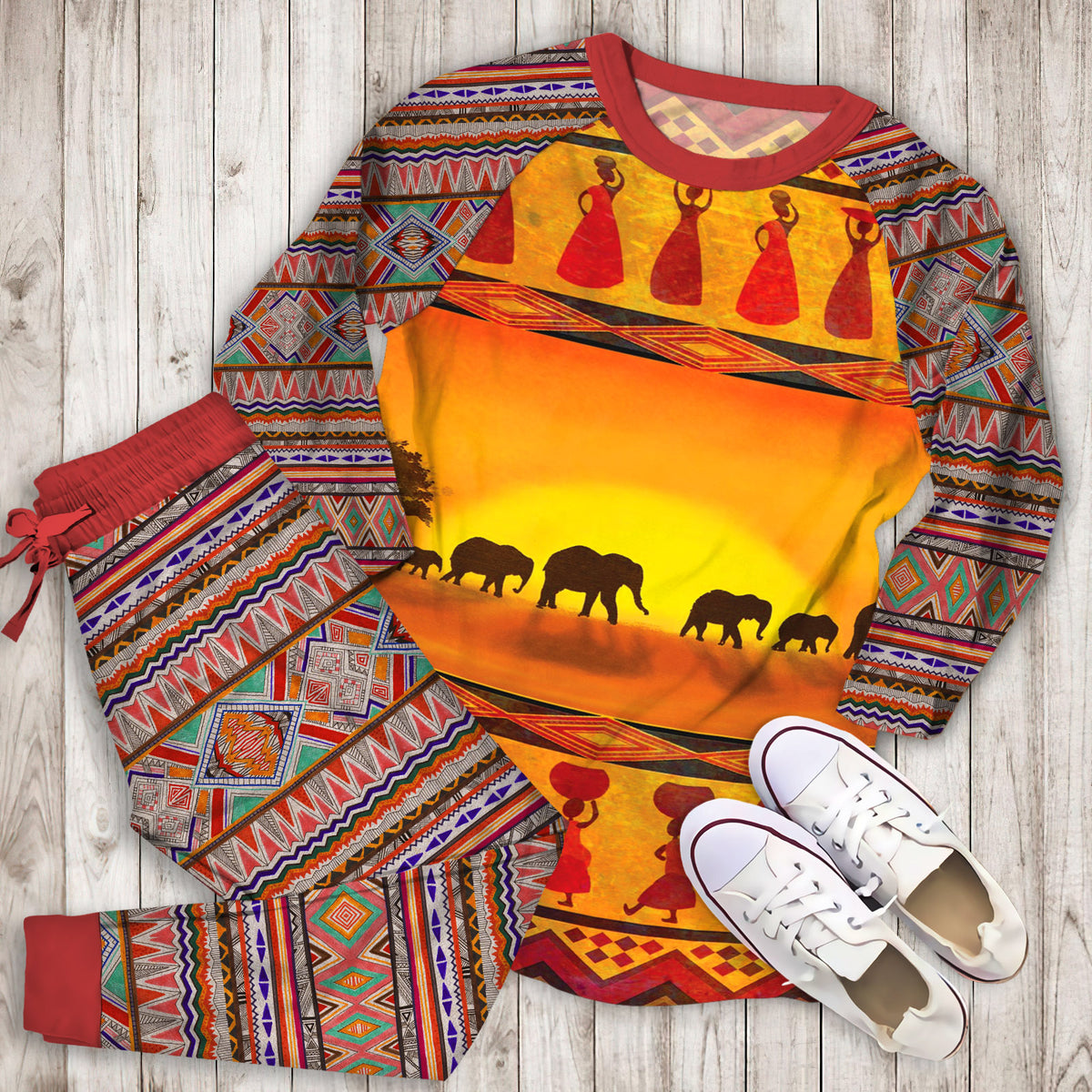 African Girl Pajama Set | Pajamas | Cotton Sleepwear Sets | Soft Long Sleeve Pjs | Raglan Shirt and Pants Set