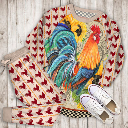 Rooster Sunflower Pajama Set | Pajamas | Cotton Sleepwear Sets | Soft Long Sleeve Pjs | Raglan Shirt and Pants Set