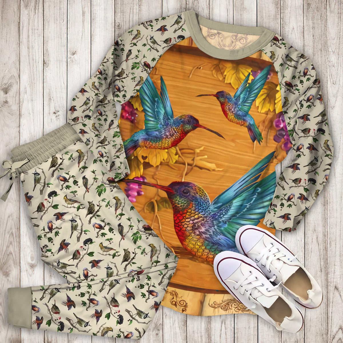 Humming Bird Pajama Set | Pajamas | Cotton Sleepwear Sets | Soft Long Sleeve Pjs | Raglan Shirt and Pants Set