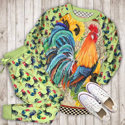 Rooster Sunflower Pajama Set | Pajamas | Cotton Sleepwear Sets | Soft Long Sleeve Pjs | Raglan Shirt and Pants Set