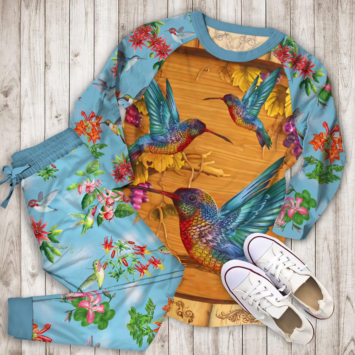 Humming Bird Pajama Set | Pajamas | Cotton Sleepwear Sets | Soft Long Sleeve Pjs | Raglan Shirt and Pants Set