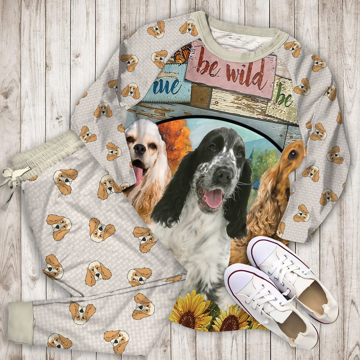Cocker Spaniel Farm Pajama Set |Sleepwear Pjs Sets | Raglan Shirt Pants Set