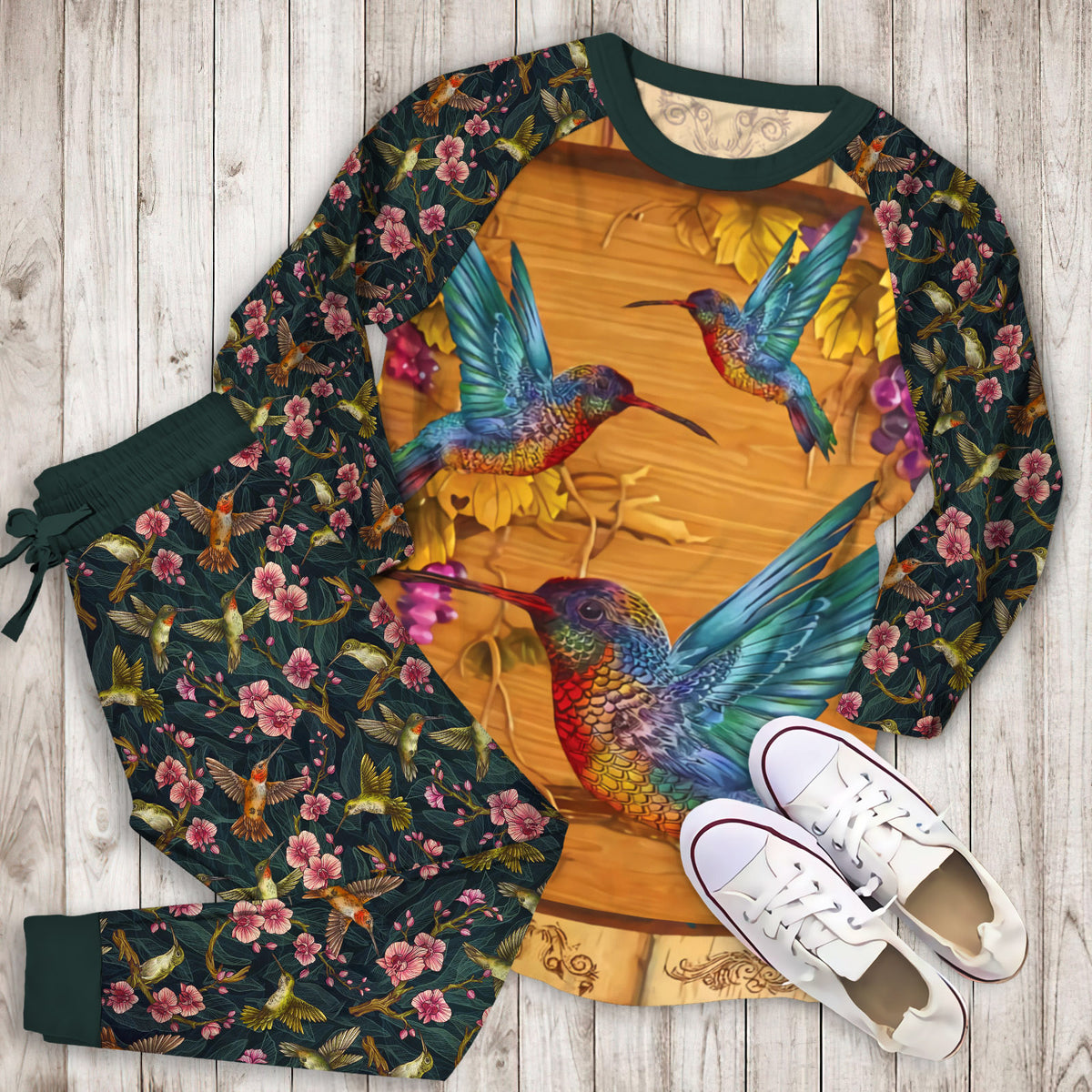Humming Bird Pajama Set | Pajamas | Cotton Sleepwear Sets | Soft Long Sleeve Pjs | Raglan Shirt and Pants Set