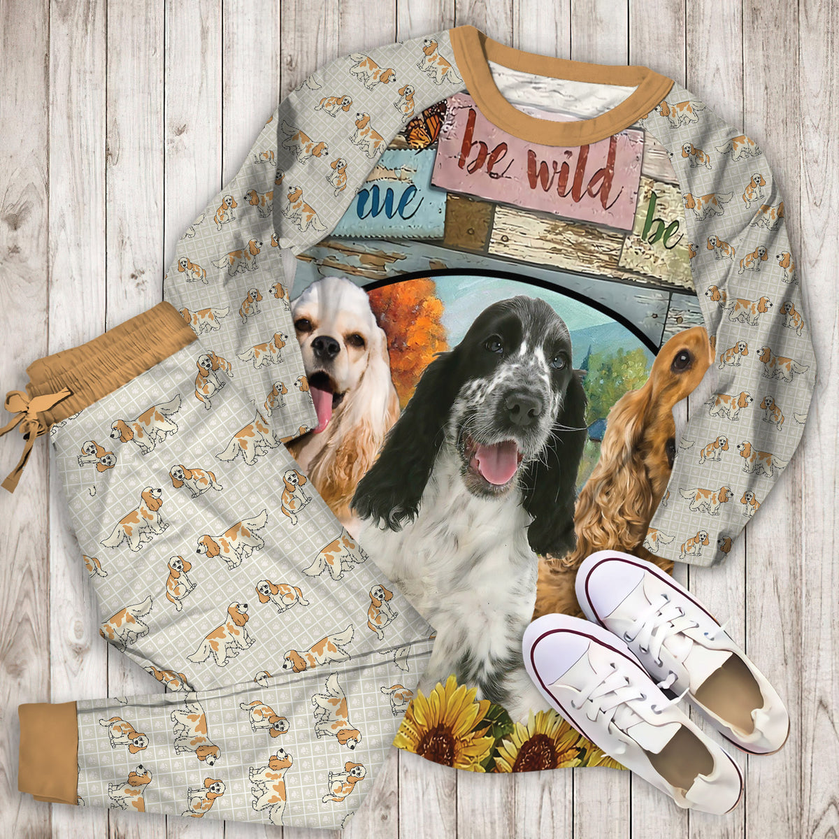 Cocker Spaniel Farm Pajama Set |Sleepwear Pjs Sets | Raglan Shirt Pants Set