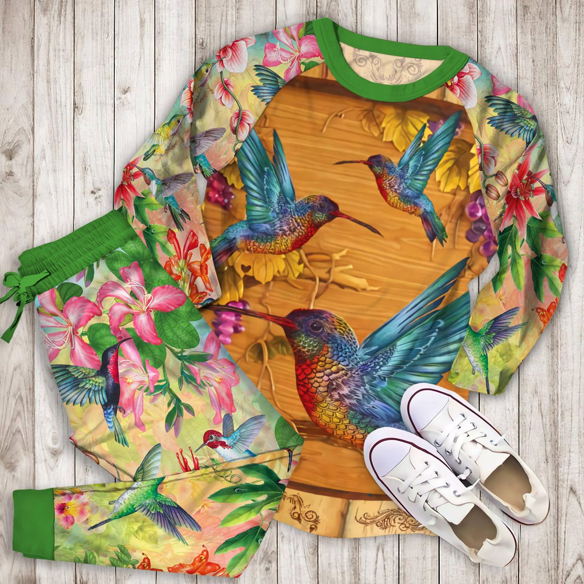 Humming Bird Pajama Set | Pajamas | Cotton Sleepwear Sets | Soft Long Sleeve Pjs | Raglan Shirt and Pants Set