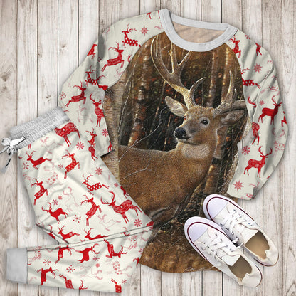 Birchwood Buck Deer Pajama Set | Pajamas | Cotton Sleepwear Sets | Soft Long Sleeve Pjs | Raglan Shirt and Pants Set