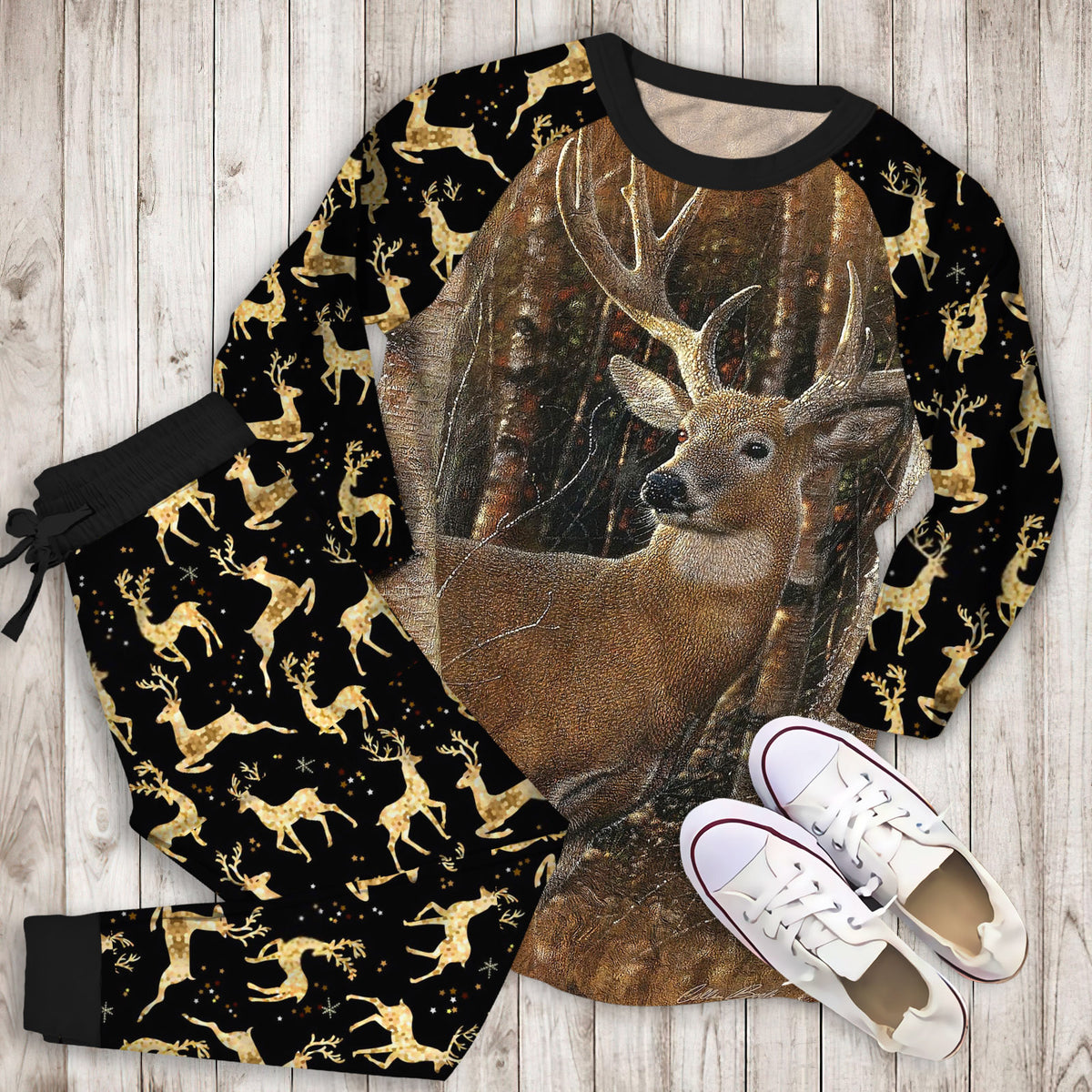 Birchwood Buck Deer Pajama Set | Pajamas | Cotton Sleepwear Sets | Soft Long Sleeve Pjs | Raglan Shirt and Pants Set