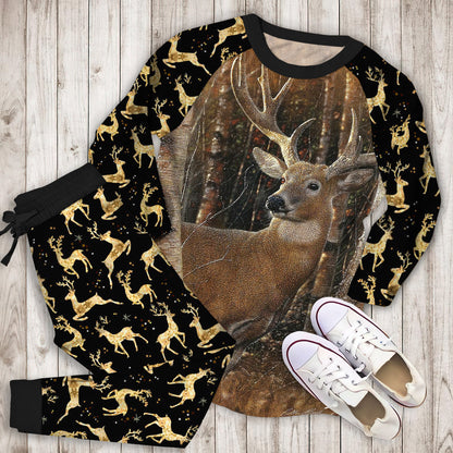 Birchwood Buck Deer Pajama Set | Pajamas | Cotton Sleepwear Sets | Soft Long Sleeve Pjs | Raglan Shirt and Pants Set