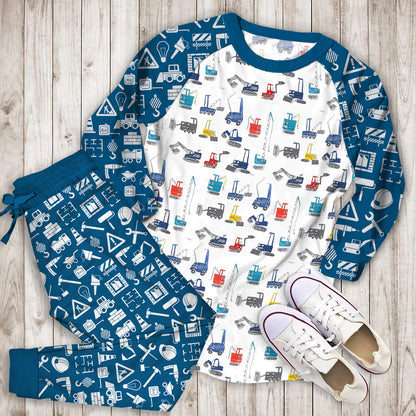 Organic Jax Construction Pajama Set | Pajamas | Cotton Sleepwear Sets | Soft Long Sleeve Pjs | Raglan Shirt and Pants Set