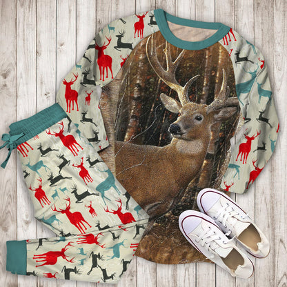 Birchwood Buck Deer Pajama Set | Pajamas | Cotton Sleepwear Sets | Soft Long Sleeve Pjs | Raglan Shirt and Pants Set
