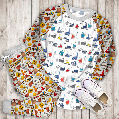 Organic Jax Construction Pajama Set | Pajamas | Cotton Sleepwear Sets | Soft Long Sleeve Pjs | Raglan Shirt and Pants Set