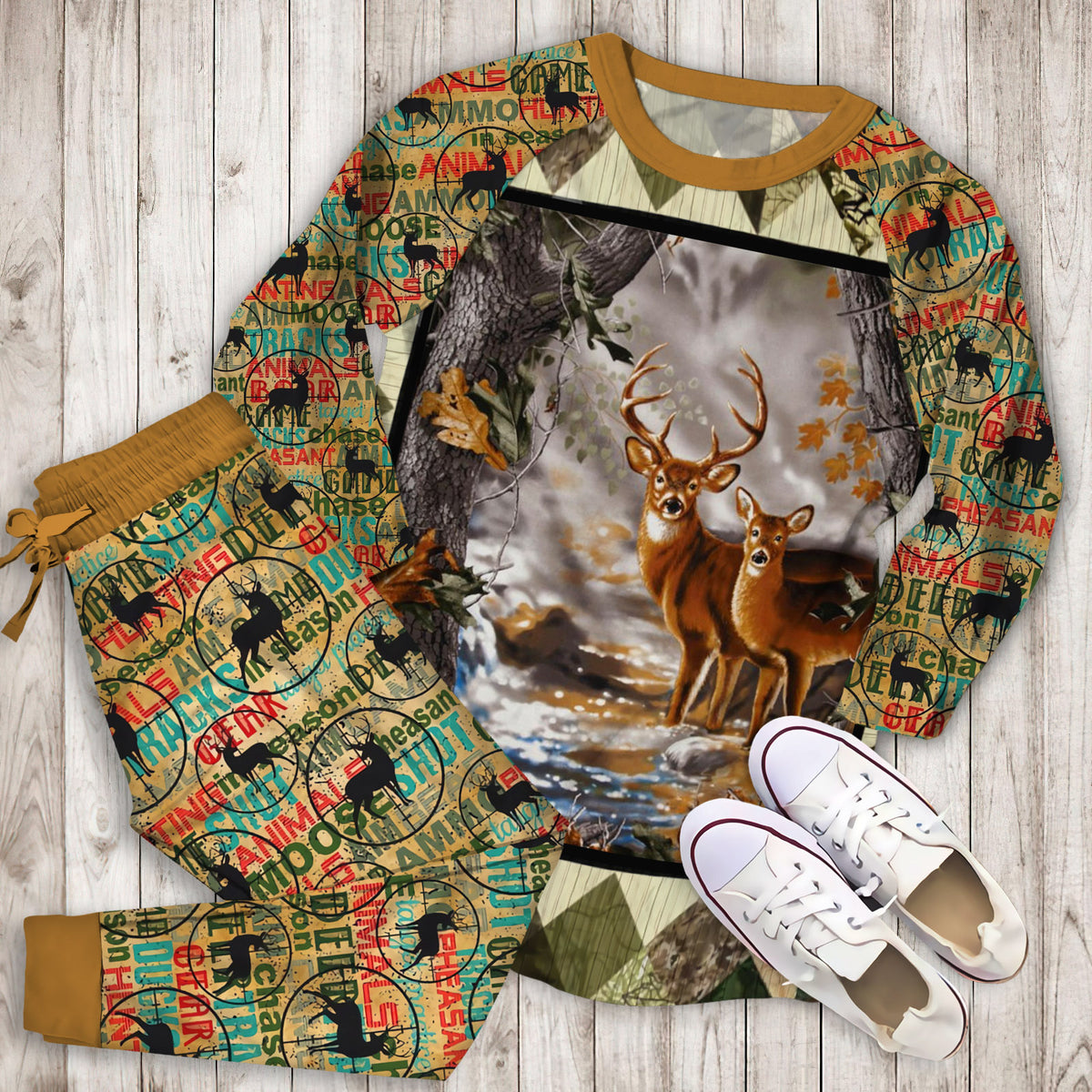 Hunting Pajama Set | Pajamas | Cotton Sleepwear Sets | Soft Long Sleeve Pjs | Raglan Shirt and Pants Set