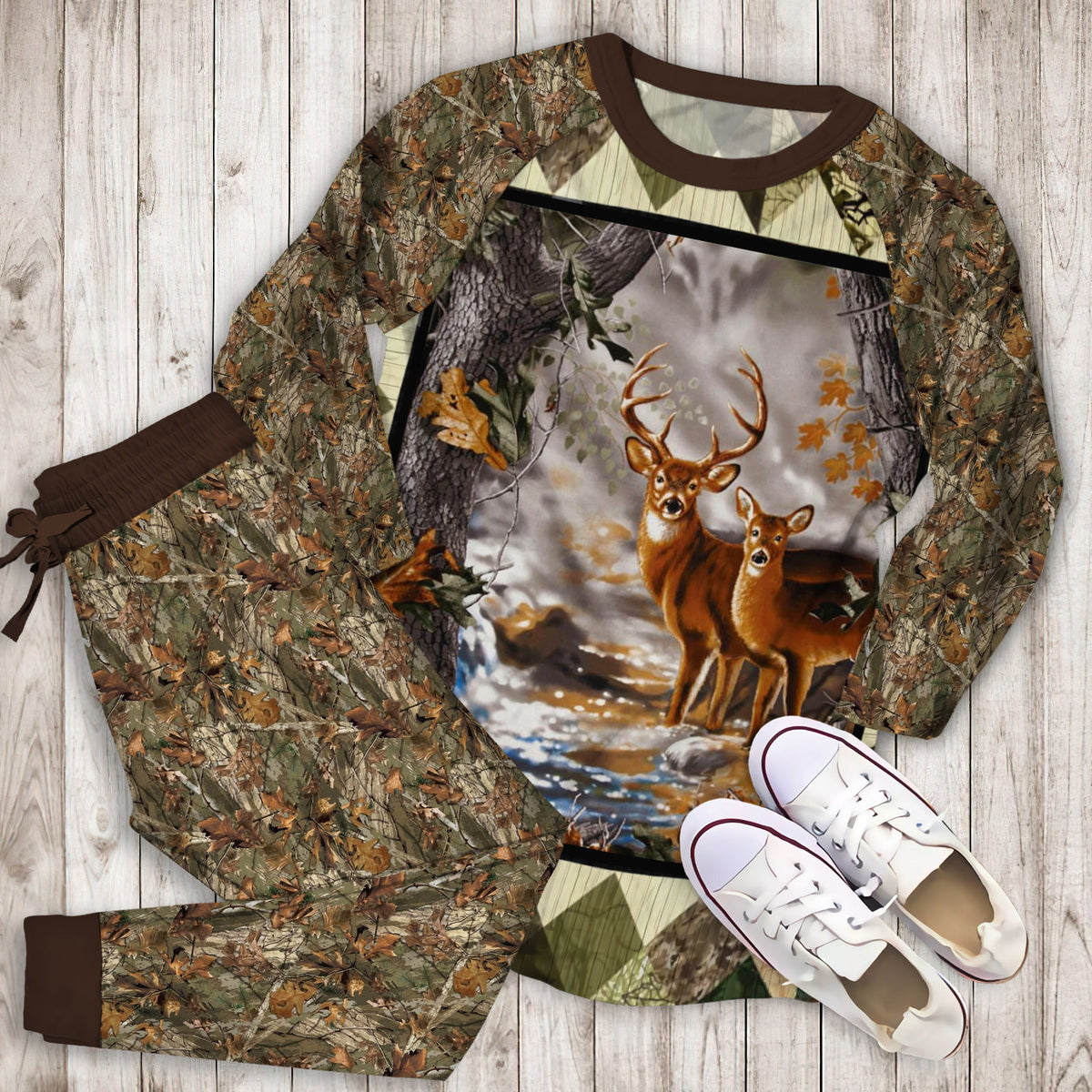 Hunting Pajama Set | Pajamas | Cotton Sleepwear Sets | Soft Long Sleeve Pjs | Raglan Shirt and Pants Set
