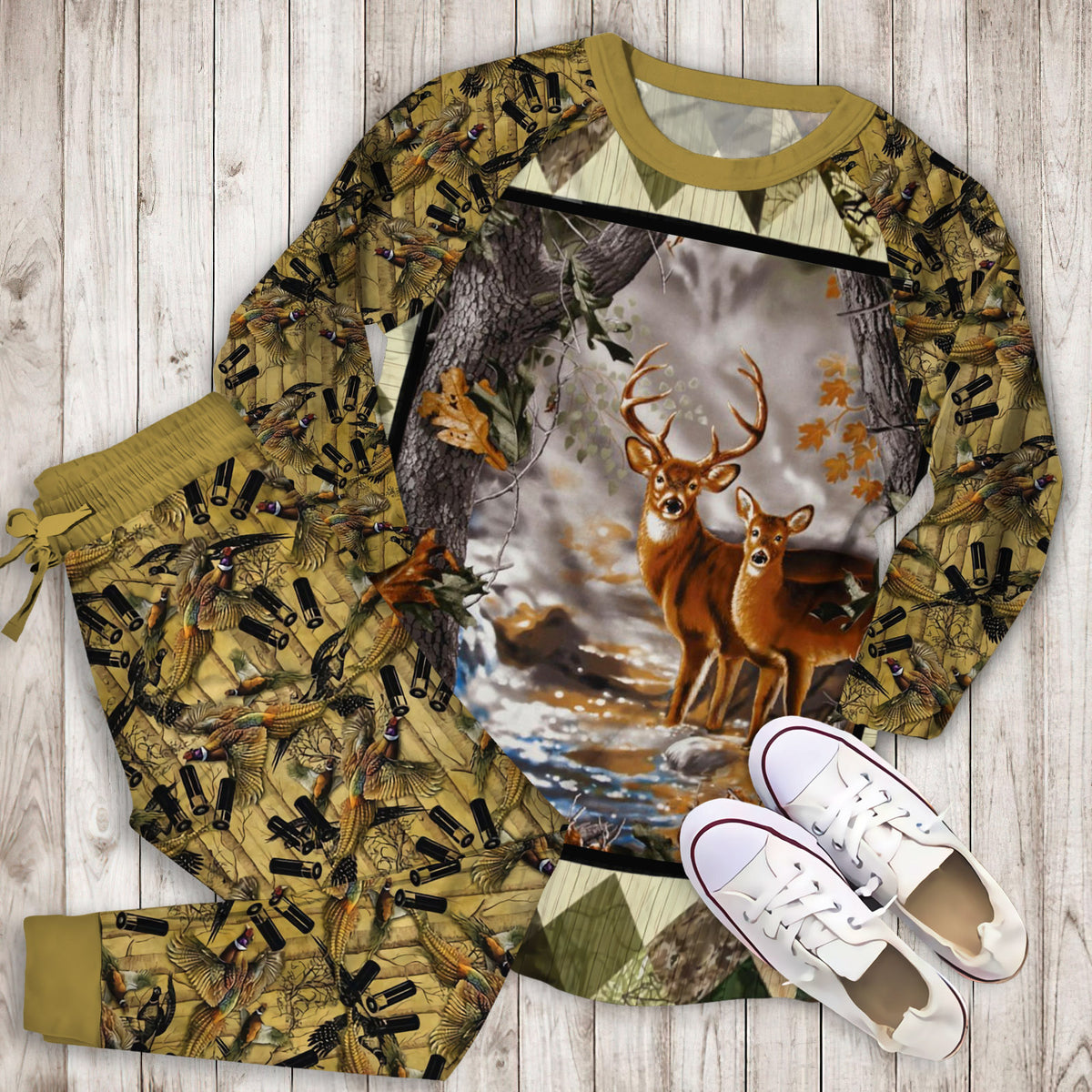 Hunting Pajama Set | Pajamas | Cotton Sleepwear Sets | Soft Long Sleeve Pjs | Raglan Shirt and Pants Set