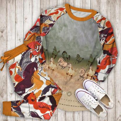 Horse Pajama Set | Pajamas | Cotton Sleepwear Sets | Soft Long Sleeve Pjs | Raglan Shirt and Pants Set