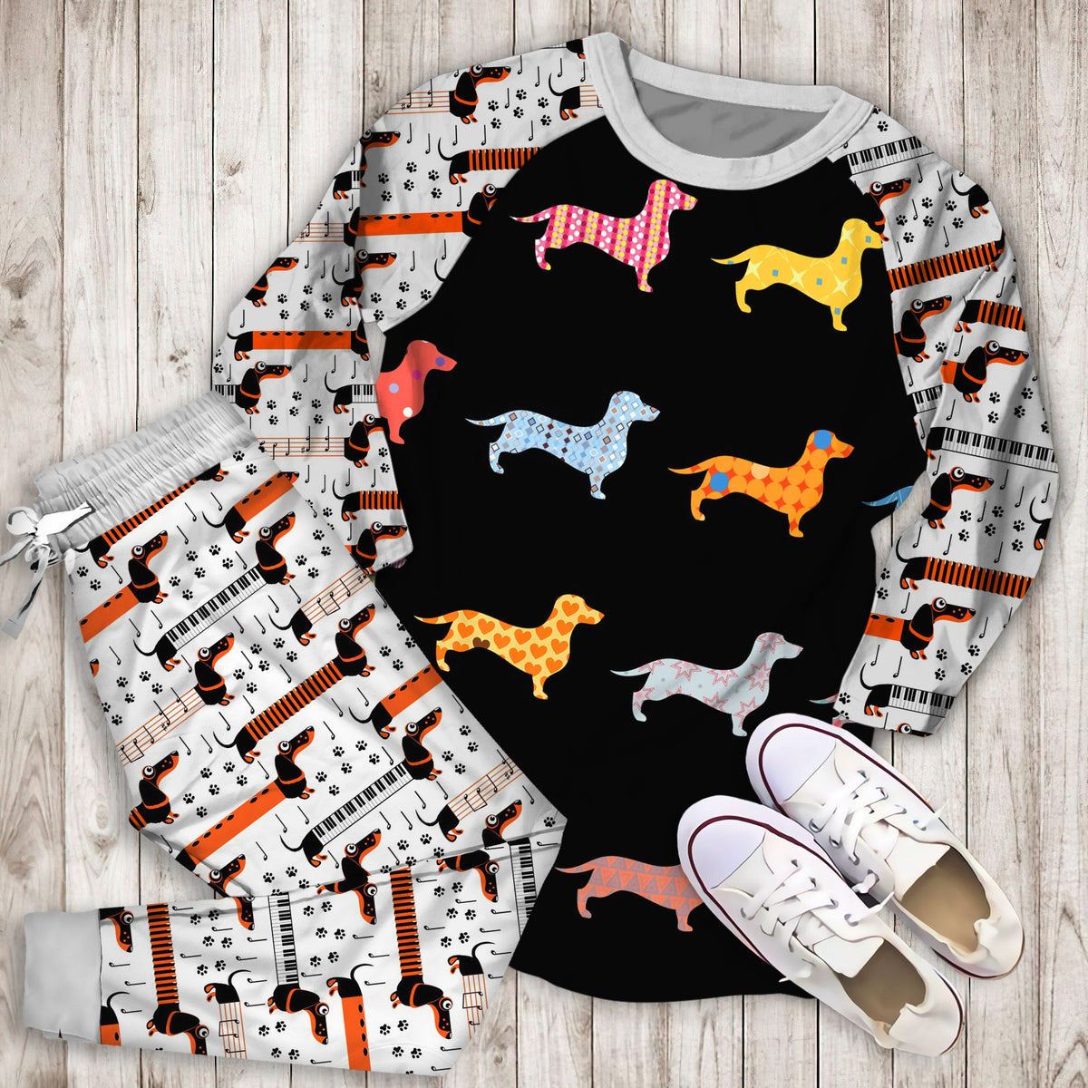 Dachshund Pajama Set |Sleepwear Pjs Sets | Raglan Shirt Pants Set