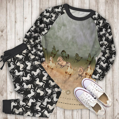 Horse Pajama Set | Pajamas | Cotton Sleepwear Sets | Soft Long Sleeve Pjs | Raglan Shirt and Pants Set