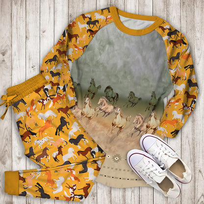 Horse Pajama Set | Pajamas | Cotton Sleepwear Sets | Soft Long Sleeve Pjs | Raglan Shirt and Pants Set