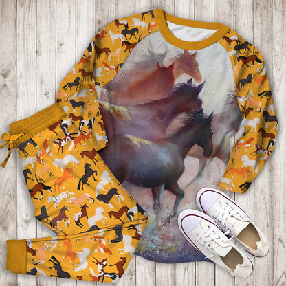 Horse Pajama Set | Pajamas | Cotton Sleepwear Sets | Soft Long Sleeve Pjs | Raglan Shirt and Pants Set