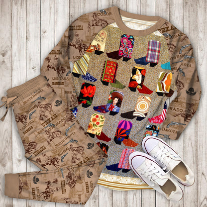 Cowboy Boots Pajama Set |Sleepwear Pjs Sets | Raglan Shirt Pants Set
