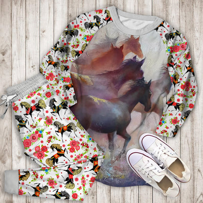 Horse Pajama Set | Pajamas | Cotton Sleepwear Sets | Soft Long Sleeve Pjs | Raglan Shirt and Pants Set