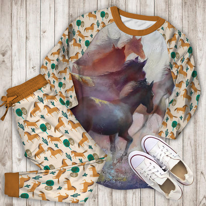 Horse Pajama Set | Pajamas | Cotton Sleepwear Sets | Soft Long Sleeve Pjs | Raglan Shirt and Pants Set