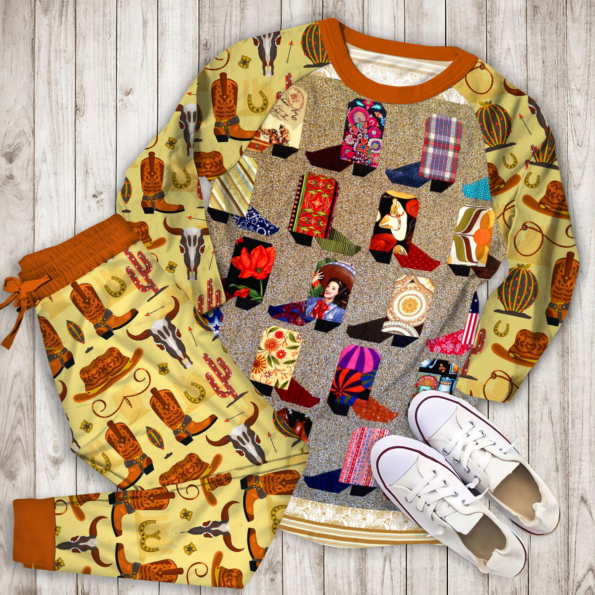 Cowboy Boots Pajama Set |Sleepwear Pjs Sets | Raglan Shirt Pants Set