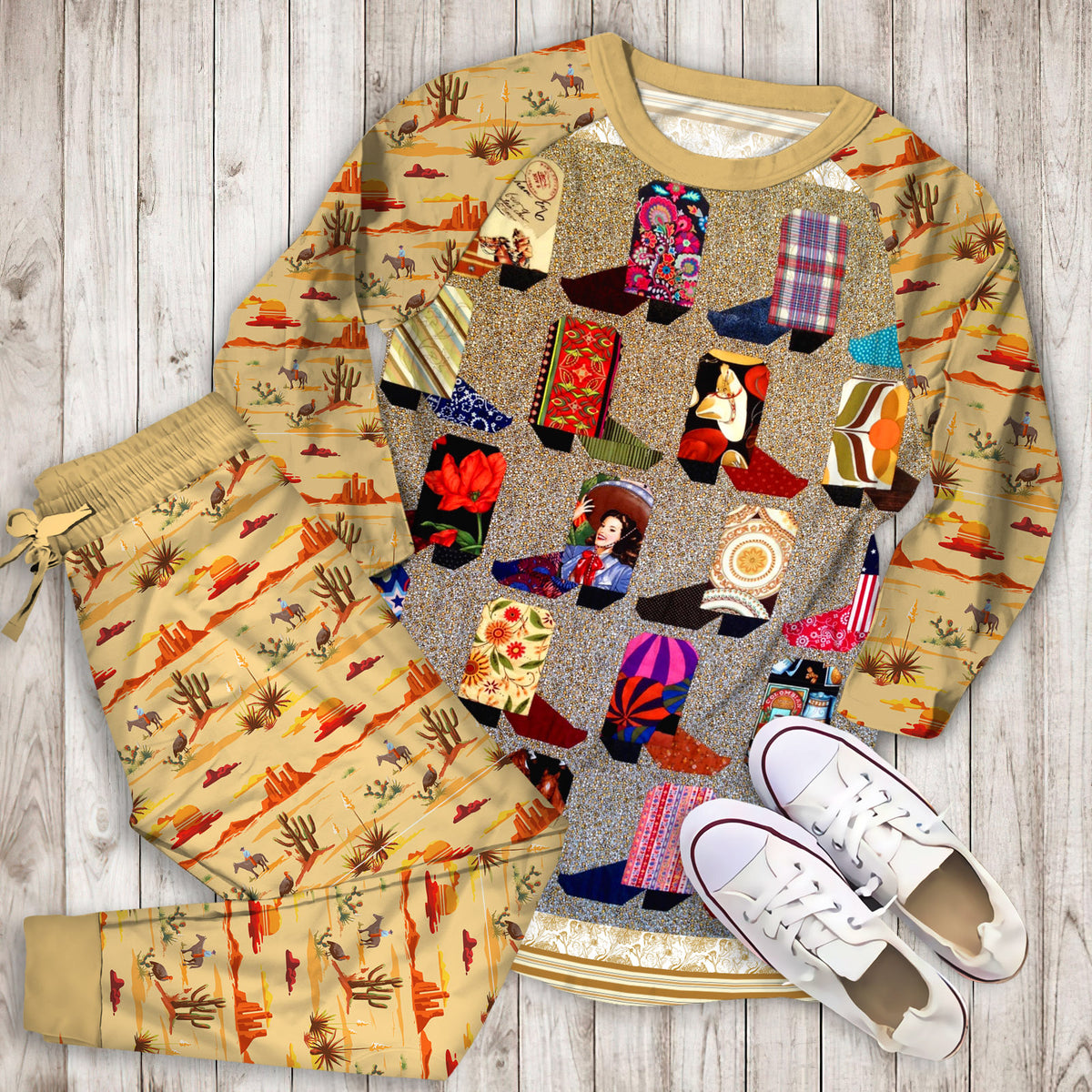 Cowboy Boots Pajama Set |Sleepwear Pjs Sets | Raglan Shirt Pants Set