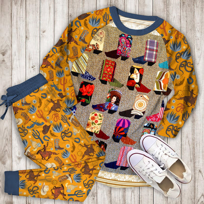 Cowboy Boots Pajama Set |Sleepwear Pjs Sets | Raglan Shirt Pants Set
