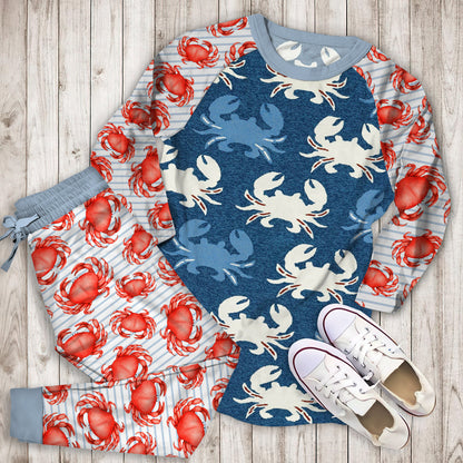 Crab Pajama Set | Pajamas | Cotton Sleepwear Sets | Soft Long Sleeve Pjs | Raglan Shirt and Pants Set