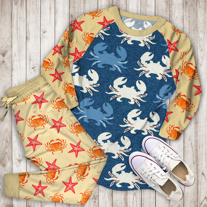 Crab Pajama Set | Pajamas | Cotton Sleepwear Sets | Soft Long Sleeve Pjs | Raglan Shirt and Pants Set