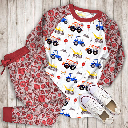 Construction Zone Pajama Set | Pajamas | Cotton Sleepwear Sets | Soft Long Sleeve Pjs | Raglan Shirt and Pants Set
