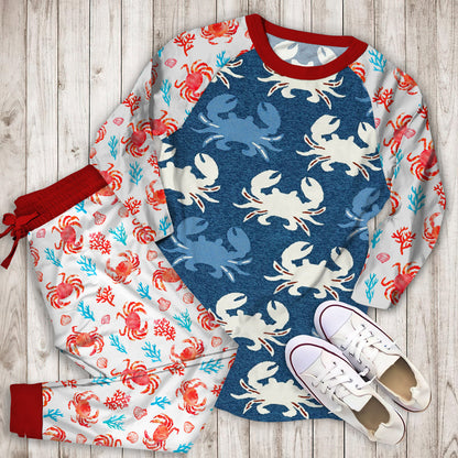 Crab Pajama Set | Pajamas | Cotton Sleepwear Sets | Soft Long Sleeve Pjs | Raglan Shirt and Pants Set