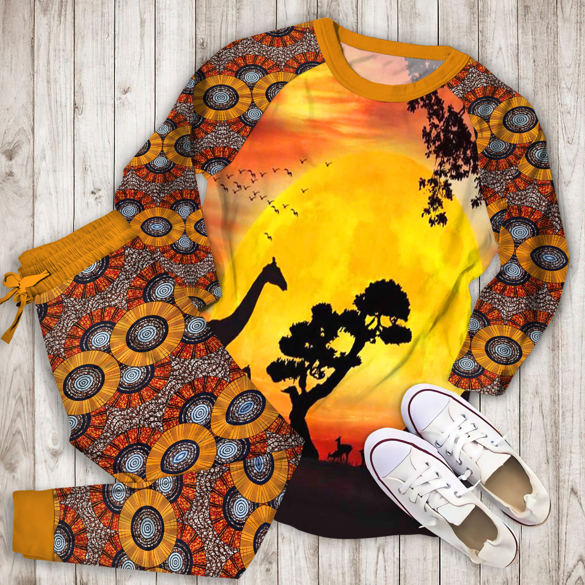 African Pajama Set | Pajamas | Cotton Sleepwear Sets | Soft Long Sleeve Pjs | Raglan Shirt and Pants Set