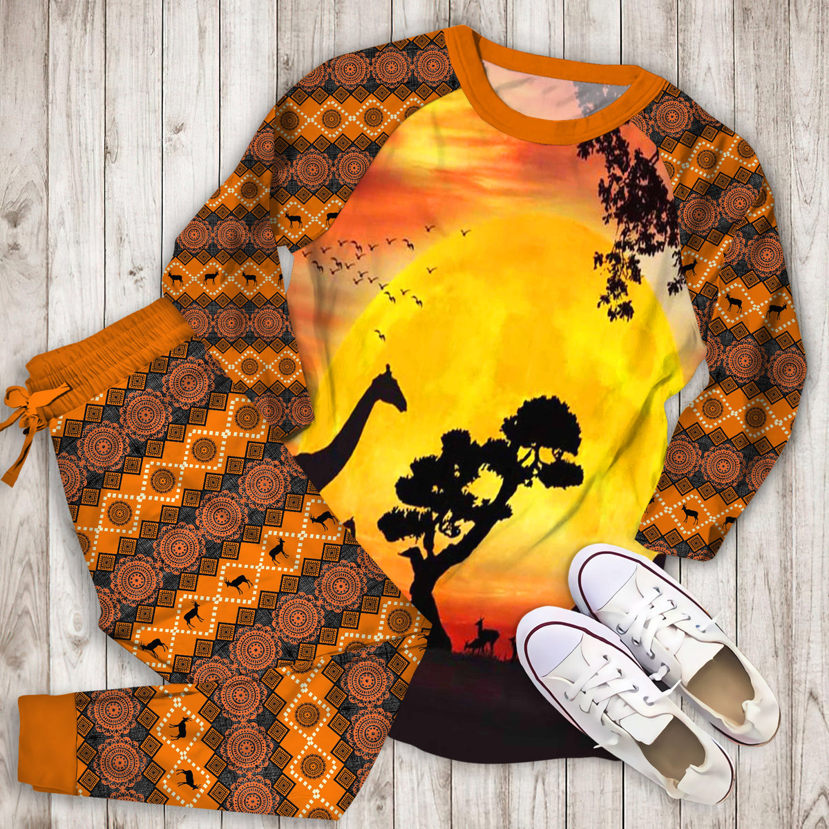 African Pajama Set | Pajamas | Cotton Sleepwear Sets | Soft Long Sleeve Pjs | Raglan Shirt and Pants Set