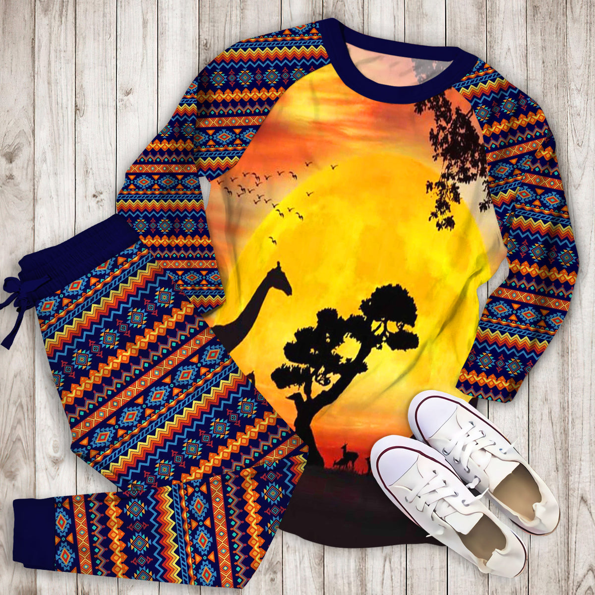 African Pajama Set | Pajamas | Cotton Sleepwear Sets | Soft Long Sleeve Pjs | Raglan Shirt and Pants Set